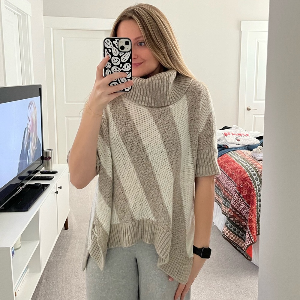 Striped Turtle Neck Short Sleeve Sweater